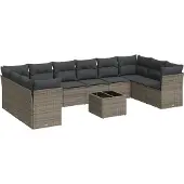 vidaXL 11-delige Loungeset met kussens poly rattan grijs