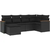 vidaXL 6-delige tuinmeubelset met kussens, zwart, polyrotan