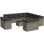 vidaXL 14-delige loungeset voor de tuin met kussens, grijs, polyrotan