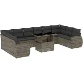 vidaXL 11-delige Loungeset met kussens poly rattan grijs