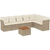 vidaXL 8-delige Loungeset met kussens poly rattan beige