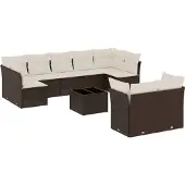 vidaXL 10-delige Loungeset met kussens poly rattan bruin