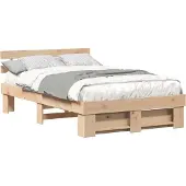 vidaXL Bedframe met hoofdeinde Bruin 120 x 200 cm Massief grenenhout