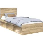 vidaXL Bedframe met hoofdeinde, Sonoma-kleur, 90 x 190 cm, massief grenenhout