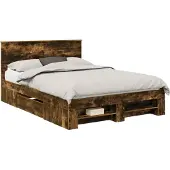 vidaXL Bedframe met hoofdeinde Gerookt eiken 140 x 200 cm Bewerkt hout