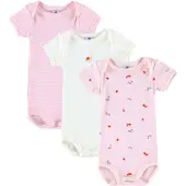 Petit Bateau Setje van katoenen body's met korte mouwen en bloemenprint Meisjes Rompertje - Roze + Roze + Wit/Roze