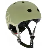 Scoot & Ride Helmet – Kinderhelm – XS 45-51 cm – LED achterlicht – magnetische sluiting – verstelbaar – Olijf