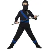Smiffys Kostuum - Ninja Assassin - Zwart/blauw - - 7-9 jaar (122-134) - Verkleedkleren