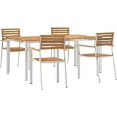 vidaXL Tuin Eettafel Set 5 st Massief acaciahout en roestvrij staal