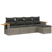 vidaXL 5-delige tuinmeubelset met kussens, grijs, polyrotan