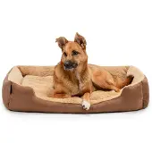 Lionto zacht Hondenbed, omkeerbaar kussen & antislip bodem 90x70 cm bruin/beige