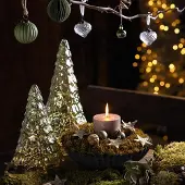 Viana Mini kerstboom met LED verlichting groen goud 28cm