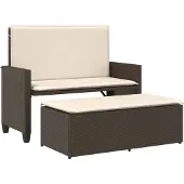 vidaXL Tuinbank met kussens en voetenbank poly rattan bruin