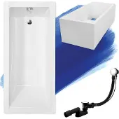 Besco Badkuip, rechthoekig, 130x70 cm, inclusief badkuipdrager, afvoerkit en poten. GRATIS | Complete set 4-in-1. Originele acryl badkuip met sifon | BADLAND MODERN