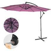 Mendler Acerra zweefparasol, parasol, Ø 3m kantelbaar, polyester/staal 11kg ~ lavendel-rood zonder voet
