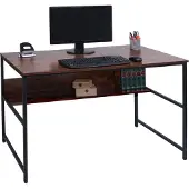MCW Bureau -K80, bureau computer bureau werkblad, metaal MDF 120x60cm ~ bruin