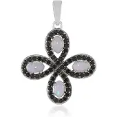 Cavill - Zilveren Hanger 925 Sterling Zilver Geplatineerd - Australische Opaal 0 59 ct en Zwarte Spinel 0 56 ct - Elegante Ovale Cabochon 31x23 mm