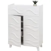 Mendler Ladekast -N86, buffetkast, 3D-golfmotief push-to-open deuren 107x76x36cm ~ wit