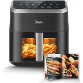 Midea airfryer MF-CY55K - Heteluchtfriteuse - 5L Inhoud - HeatXpress Technologie - Energie- en Tijdsbesparing met 7 Voorinstellingen - Kijkvenster & Licht - Antiaanbaklaag - Zwart
