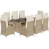 vidaXL 9-delige tuinset met kussens, beige, van polyrotan