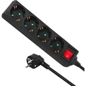 Macleans MCE194G - Stekkerdoos 4-voudig met randaarde - 5 m snoer verlengsnoer - zwart