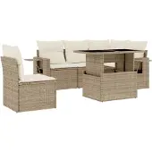 vidaXL 6-delige tuinmeubelset met kussens, beige, polyrotan