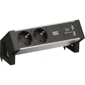 Bachmann DESK2 ALU zwart, met 2x geaarde stekkercontacten en 1x USB-oplaadpoort