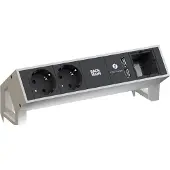 Bachmann DESK2 2x geaard stopcontact 1x USB oplader 1x ABD, GST18 Inox