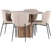 Ebuy24 Olivia eethoek tafel Ø110cm en 4 bouclé stoelen bruin.