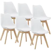 En.casa Eetkamerstoel 'Fläten', set van 6, gestoffeerde stoel, kunstleer, wit