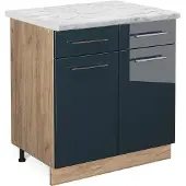 Vicco Fame-Line Keukenkasten – 80 cm, WB Marmer Donkerblauw hoogglans