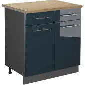 Vicco Keukenonderkast Fame-Line Donkerblauw hoogglans 80 cm , WB Eik, Model 48811
