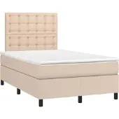 vidaXL Boxspring met matras kunstleer cappuccinokleurig 120x190 cm