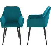 En.casa Eetkamerstoelen 'Hollola', set van 2. Beklede stoelen met armleuningen, fluweel, turquoise