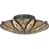 QUOIZEL Tiffany plafondlamp Victory, dimbaar, multicolor, Woon-/ Eetkamer, Glas, Tiffany, plafondlamp