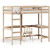 vidaXL Hoogslaper met bureau, 90x200 cm, massief grenenhout