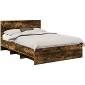 vidaXL Bedframe met hoofdeinde Rook Eiken 140 x 200 cm Bewerkt hout