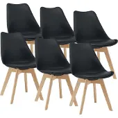 En.casa Eetkamerstoel 'Fläten', set van 6, gestoffeerde stoel, kunstleer, zwart