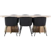 Ebuy24 Bootcut eethoek tafel 115x230cm en 6 fluwelen stoelen met armleuningen naturel.