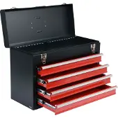 YATO YT-08874, gereedschapskist, roestvrij staal, zwart, rood, 360 mm, 218 mm, 520 mm