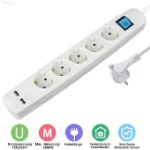 MaxTrack stekkerdoos met 5 contacten en 2x USB / wit - 5 meter