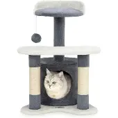 Lionto kattenkrabpaal, knus huisje, sisal & speelbal, 65 cm grijs/wit