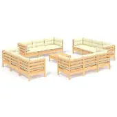 vidaXL 13-delige Loungeset met crèmekleurige kussens grenenhout