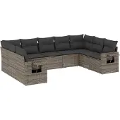 vidaXL 9-delige tuinmeubelset met kussens, grijs, polyrotan