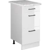 Vicco R-Line Keukenonderkast – 40 cm met laden, met marmeren werkblad Wit Hoogglans