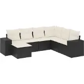 vidaXL 7-delige tuinmeubelset met kussens, zwart, polyrotan