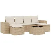 vidaXL 7-delige Loungeset met kussens poly rattan beige