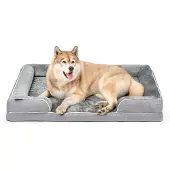 Lionto Hondenbed premium, orthopedisch memoryfoam-bed met verhoogde rand, wasbare hoes en stabiele constructie, 122x89x20 cm, grijs