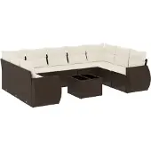 vidaXL 10-delige Loungeset met kussens poly rattan bruin
