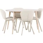 Ebuy24 Flora eethoek tafel Ø120cm en 4 stoelen whitewash, beige.
